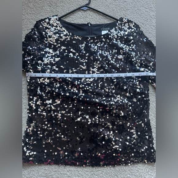 VENUS Black Sequin 3/4 Sleeve Blouse Size 8 - Picture 5 of 5